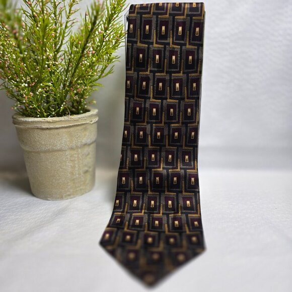 VINTAGE FACETS TIE JEWEL TONES IN GEOMETRIC PATTERN NWT MENS - Picture 2 of 3